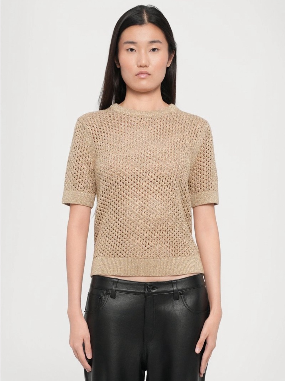 Michael Kors Cream Open Knit Short-Sleeve Sweater